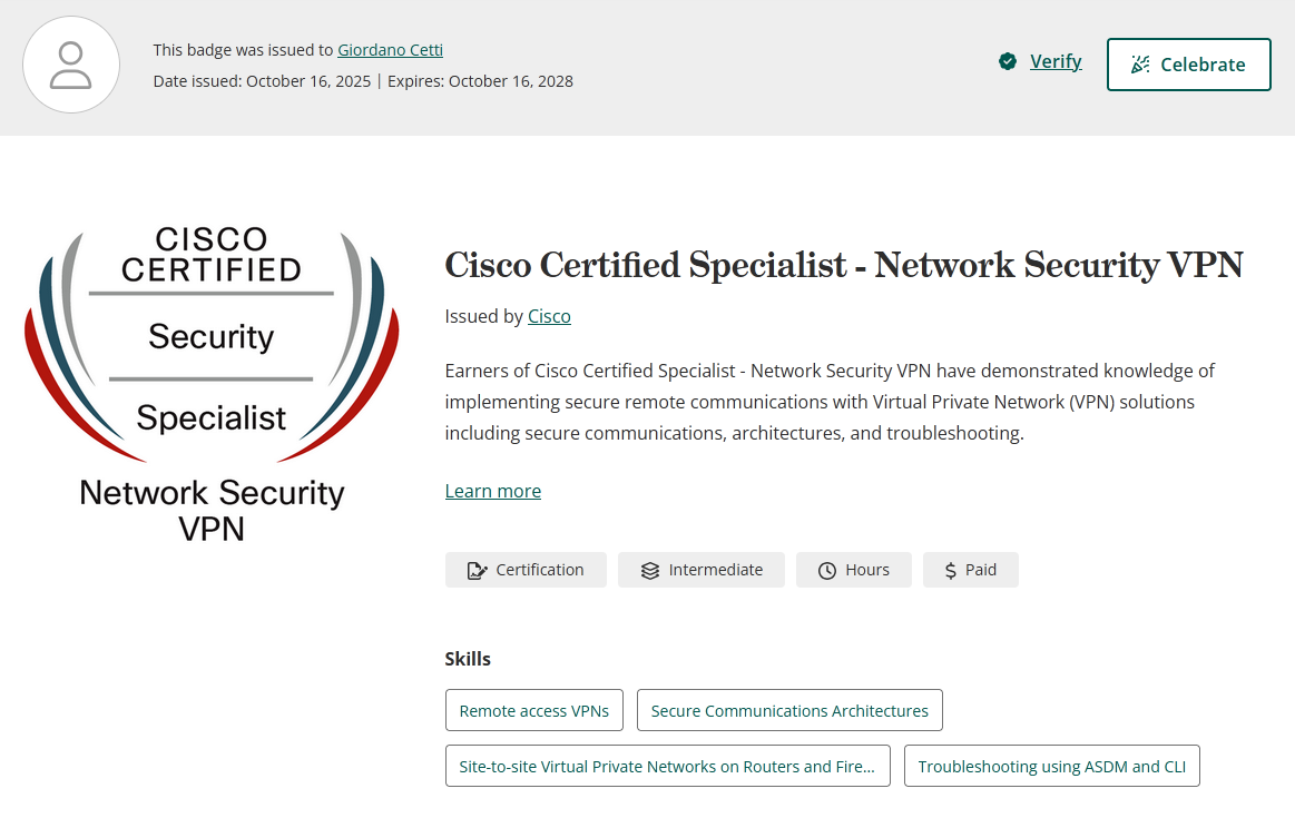 Cisco Certified Specialist — Network Security VPN 2025